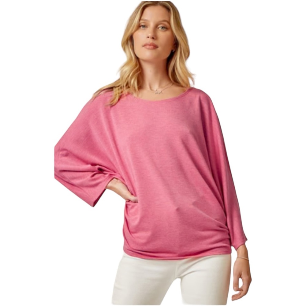 Andree by‎ Unit Pink Dolman Sleeve Top Boat Neck Oversized Small